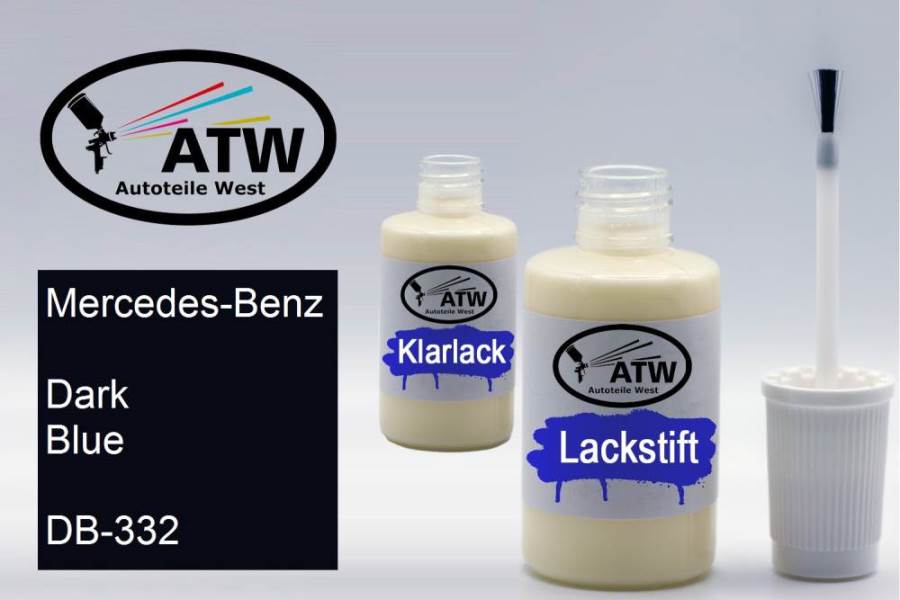 Mercedes-Benz, Dark Blue, DB-332: 20ml Lackstift + 20ml Klarlack - Set, von ATW Autoteile West.